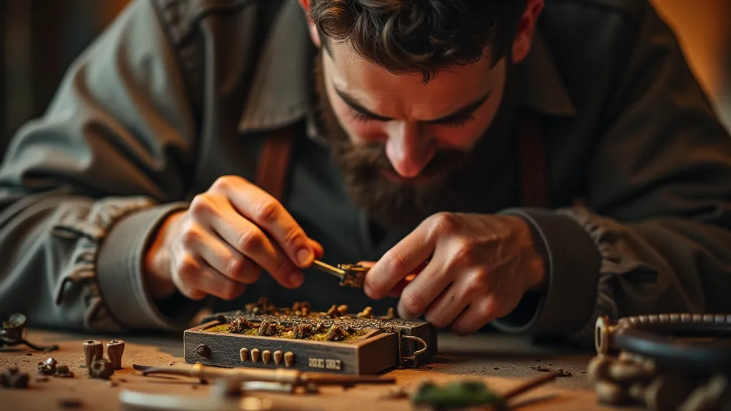 Craftsman assembling an antique accordion.