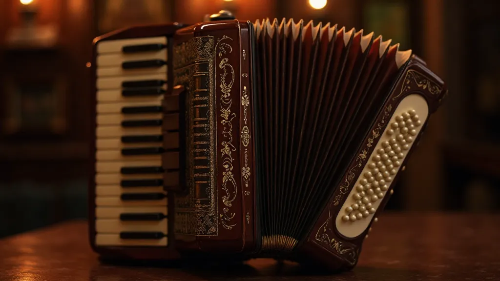 Antique accordion with mother-of-pearl inlays
