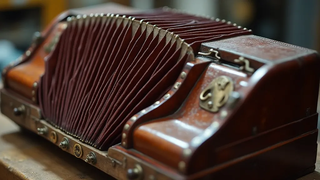 Close-up of an antique accordion