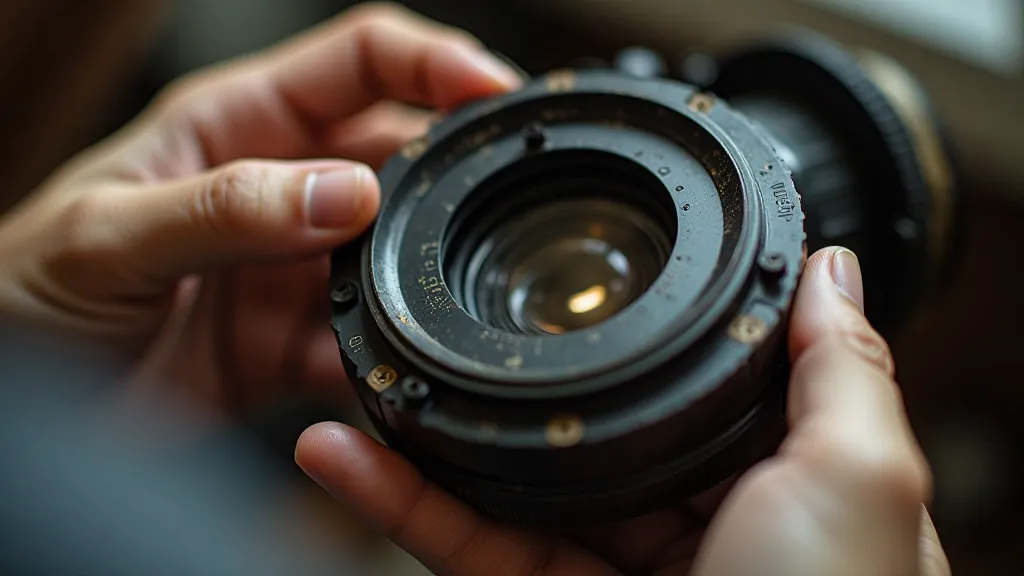 Hands cleaning a vintage telescope lens