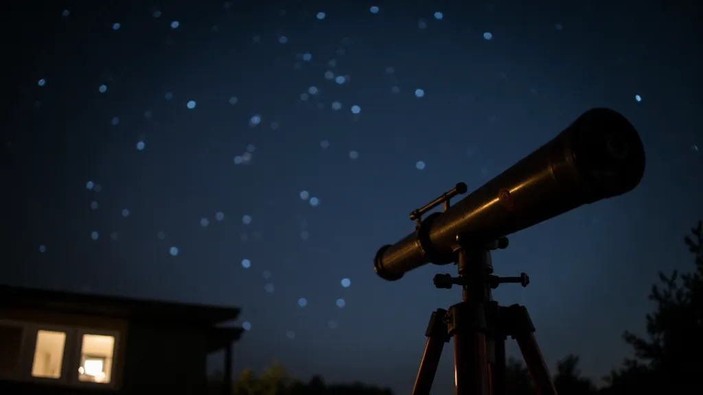Vintage telescope pointed at a starry night sky