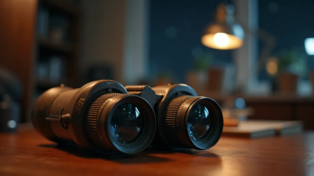 Vintage binoculars reflecting a starry night.